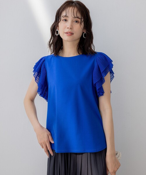 組曲（クミキョク）の「プリーツコンビフレンチスリーブ カットソー（Tシャツ/カットソー・レディース・ブラック系/アイボリー系/ブルー系・2/3）」の19枚目の写真