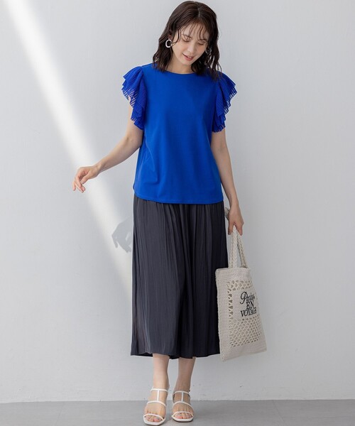 組曲（クミキョク）の「プリーツコンビフレンチスリーブ カットソー（Tシャツ/カットソー・レディース・ブラック系/アイボリー系/ブルー系・2/3）」の22枚目の写真