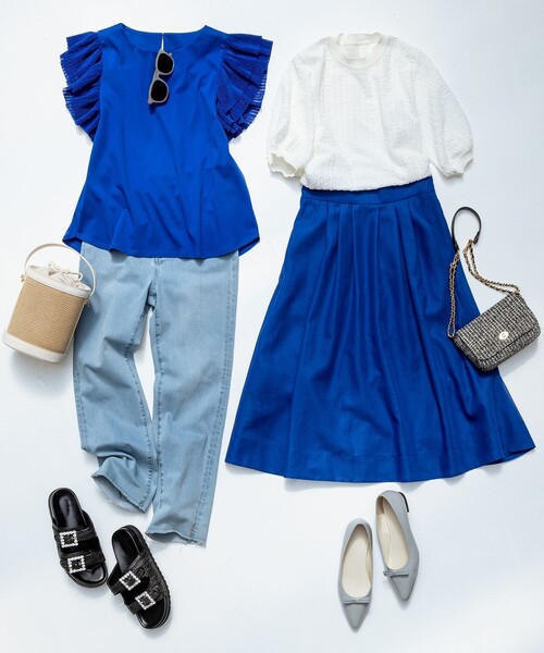 組曲（クミキョク）の「プリーツコンビフレンチスリーブ カットソー（Tシャツ/カットソー・レディース・ブラック系/アイボリー系/ブルー系・2/3）」の13枚目の写真