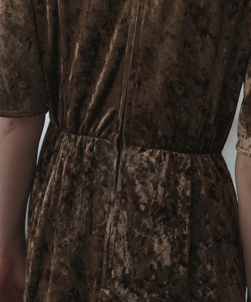 Callarus アシメレースデザインクラッシュベロアワンピースドレス アシメレースデザインクラッシュベロアワンピースドレス