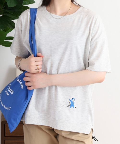 Quelle Chance(ケルシャンス)の「ドロスト刺しゅうプルオーバー ニャンジャ(Tシャツ/カットソー・レディース・イエロー/チャコールグレー/オートミール・M)」の1枚目の写真