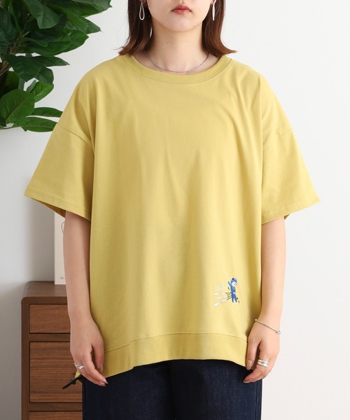 Quelle Chance(ケルシャンス)の「ドロスト刺しゅうプルオーバー ニャンジャ(Tシャツ/カットソー・レディース・イエロー/チャコールグレー/オートミール・M)」の8枚目の写真