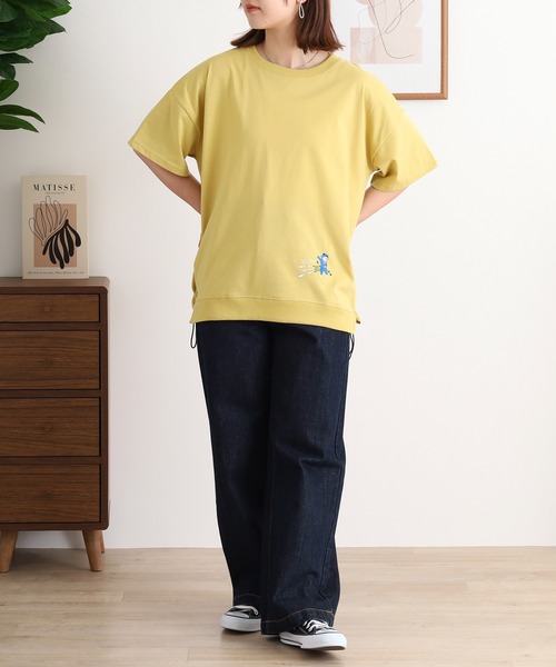 Quelle Chance(ケルシャンス)の「ドロスト刺しゅうプルオーバー ニャンジャ(Tシャツ/カットソー・レディース・イエロー/チャコールグレー/オートミール・M)」の7枚目の写真