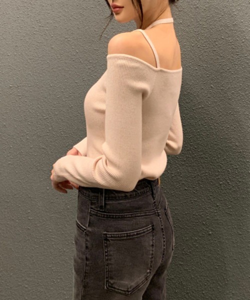 ReRe(リリ)の「オフショルダー肩紐 ニットトップス(ニット/セーター・レディース・オフホワイト/サックスブルー/ブラック/キャメル・FREE)」の17枚目の写真