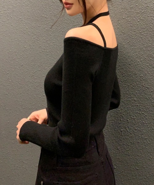 ReRe(リリ)の「オフショルダー肩紐 ニットトップス(ニット/セーター・レディース・オフホワイト/サックスブルー/ブラック/キャメル・FREE)」の13枚目の写真