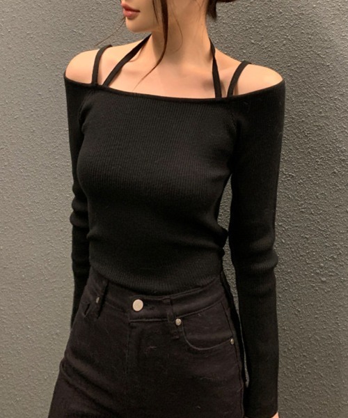 ReRe(リリ)の「オフショルダー肩紐 ニットトップス(ニット/セーター・レディース・オフホワイト/サックスブルー/ブラック/キャメル・FREE)」の11枚目の写真