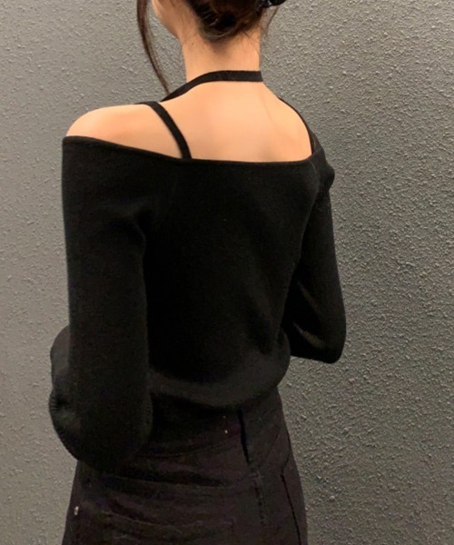 ReRe(リリ)の「オフショルダー肩紐 ニットトップス(ニット/セーター・レディース・オフホワイト/サックスブルー/ブラック/キャメル・FREE)」の10枚目の写真