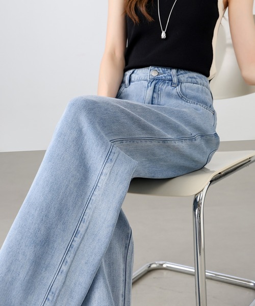 HANDO（ハンド）の「[高身長サイズMT/低身長サイズS有り]ハイウエストストレートデニム レディース韓国 オフィスカジュアル きれいめカジュアル（デニムパンツ・レディース・ブルー・S/M/L/XL/XXL）」の5枚目の写真