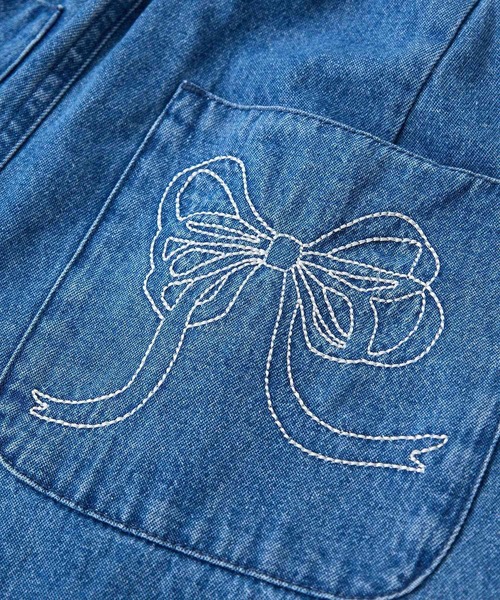 ダークブルーWデニム♡刺繍のリボンバッグ♡ストーン付き セール】ラインストーン付きデニムリボンバッグ（トートバッグ