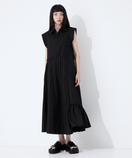 アルビーノテオドロ✨イタリア製✨アシンメトリープリーツワンピース（M）ブラック セール】【STUDIOUS/ステュディオス】Asymmetry pleats one-piece