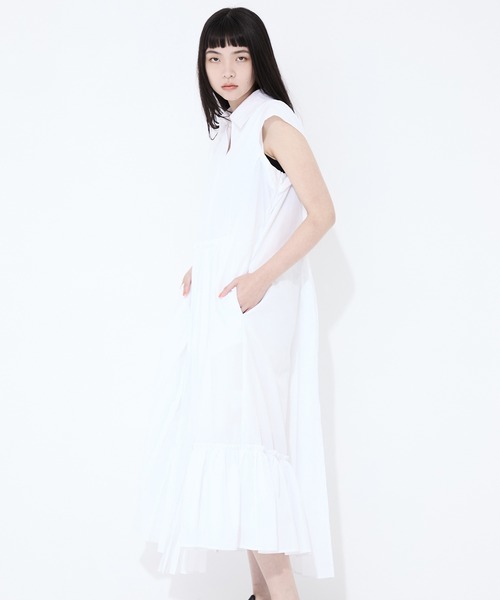 STUDIOUS(ステュディオス)の「【STUDIOUS/ステュディオス】Asymmetry pleats one-piece/アシンメトリープリーツワンピース/シャツワンピ(ワンピース・レディース・ホワイト/ブラック・2/1)」の17枚目の写真