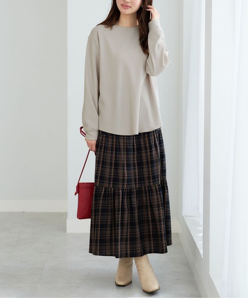 BELLUNA PLUS（ベルーナ）の「綿１００％チェック柄ティアードスカート（スカート・レディース・ブルー系その他/ブラウン系その他/ネイビー・SMALL/LARGE/X-LARGE/MEDIUM）」の10枚目の写真