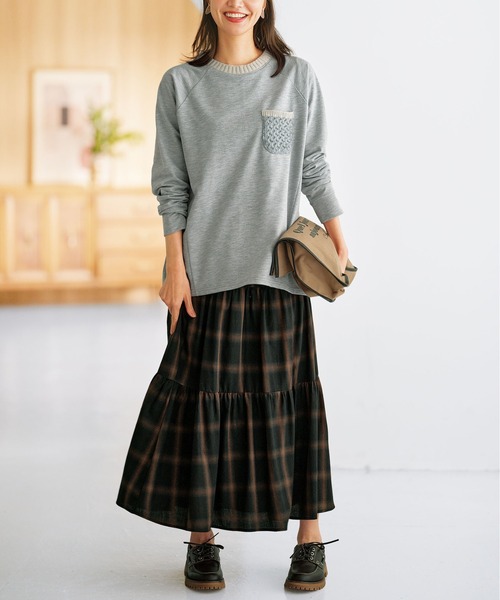 BELLUNA PLUS（ベルーナ）の「綿１００％チェック柄ティアードスカート（スカート・レディース・ブルー系その他/ブラウン系その他/ネイビー・SMALL/LARGE/X-LARGE/MEDIUM）」の7枚目の写真