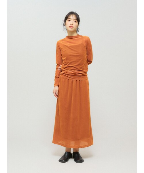 MIDIUMISOLID（ミディウミソリッド）の「MIDIUMISOLID for Ladies シアーベロアリブトップス（Tシャツ/カットソー・レディース・ブラック/ネイビー/オレンジ・FREE）」の11枚目の写真