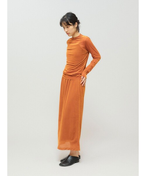 MIDIUMISOLID（ミディウミソリッド）の「MIDIUMISOLID for Ladies シアーベロアリブトップス（Tシャツ/カットソー・レディース・ブラック/ネイビー/オレンジ・FREE）」の12枚目の写真