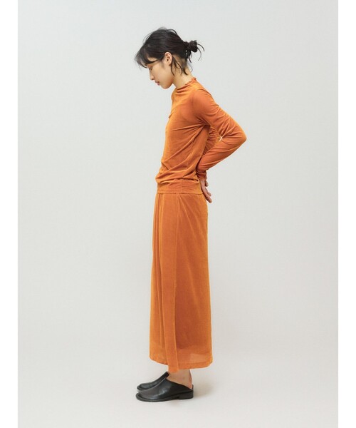 MIDIUMISOLID（ミディウミソリッド）の「MIDIUMISOLID for Ladies シアーベロアリブトップス（Tシャツ/カットソー・レディース・ブラック/ネイビー/オレンジ・FREE）」の13枚目の写真