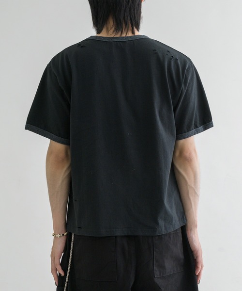 EPNK(イーピーエヌケー)の「【EPNK】Eyelet damage ringer Tee / アイレットダメージリンガーTee(Tシャツ/カットソー・メンズ・杢グレー/ブラック・SMALL/MEDIUM/LARGE)」の20枚目の写真