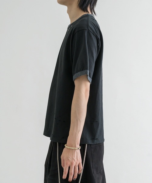 EPNK(イーピーエヌケー)の「【EPNK】Eyelet damage ringer Tee / アイレットダメージリンガーTee(Tシャツ/カットソー・メンズ・杢グレー/ブラック・SMALL/MEDIUM/LARGE)」の21枚目の写真