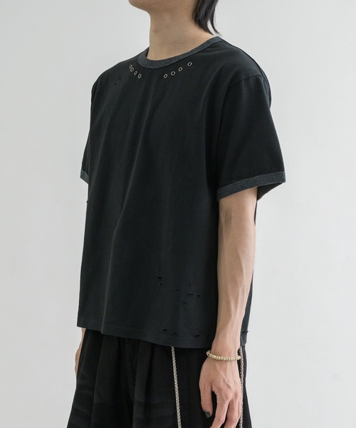 EPNK(イーピーエヌケー)の「【EPNK】Eyelet damage ringer Tee / アイレットダメージリンガーTee(Tシャツ/カットソー・メンズ・杢グレー/ブラック・SMALL/MEDIUM/LARGE)」の22枚目の写真