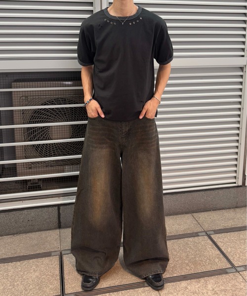 EPNK(イーピーエヌケー)の「【EPNK】Eyelet damage ringer Tee / アイレットダメージリンガーTee(Tシャツ/カットソー・メンズ・杢グレー/ブラック・SMALL/MEDIUM/LARGE)」の13枚目の写真