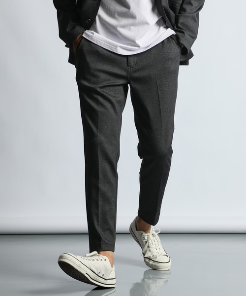The DUFFER of ST.GEORGE（ザダファーオブセントジョージ）の「SET UP JERSEY SLIM TROUSERS：セットアップ ノータック ジャージスラックス（スラックス・メンズ・ライトグレー/チャコールグレー・X-LARGE/LARGE/MEDIUM/SMALL）」の2枚目の写真