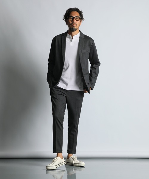 The DUFFER of ST.GEORGE（ザダファーオブセントジョージ）の「SET UP JERSEY SLIM TROUSERS：セットアップ ノータック ジャージスラックス（スラックス・メンズ・ライトグレー/チャコールグレー・X-LARGE/LARGE/MEDIUM/SMALL）」の4枚目の写真