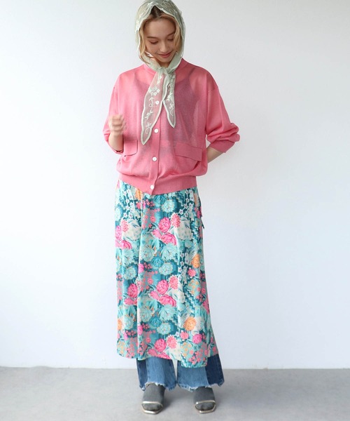 Three Four Time(スリーフォータイム)の「レトロフラワープリントスカート(スカート・レディース・グリーン・FREE)」の9枚目の写真