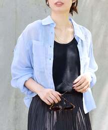 さり　美品 IENA イエナ オックスシャツ 薄手 長袖 ゆったりブルー IENA イエナ オックスバンドカラーロングシャツワンピース