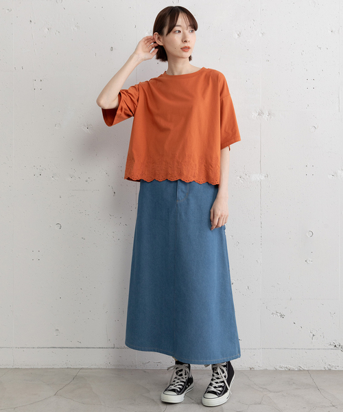 POU DOU DOU（プードゥドゥ）の「裾スカラップ刺繍プルオーバー（Tシャツ/カットソー・レディース・オフホワイト/ブラック/オレンジ・M）」の8枚目の写真