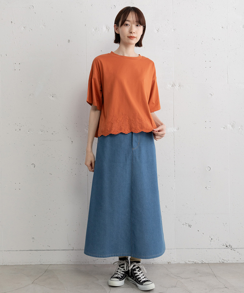 POU DOU DOU（プードゥドゥ）の「裾スカラップ刺繍プルオーバー（Tシャツ/カットソー・レディース・オフホワイト/ブラック/オレンジ・M）」の9枚目の写真