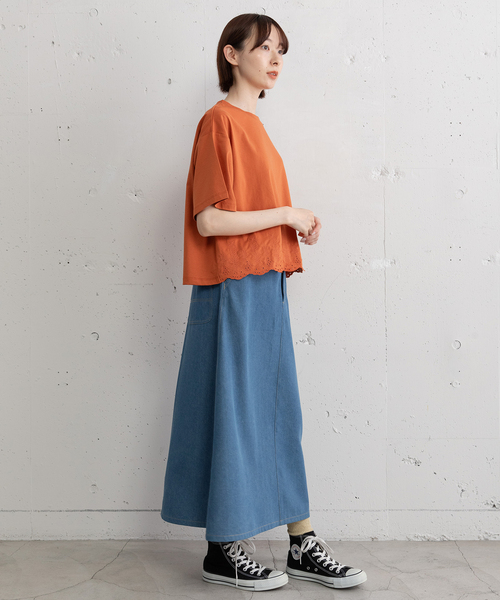 POU DOU DOU（プードゥドゥ）の「裾スカラップ刺繍プルオーバー（Tシャツ/カットソー・レディース・オフホワイト/ブラック/オレンジ・M）」の10枚目の写真