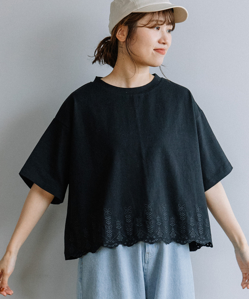 POU DOU DOU（プードゥドゥ）の「裾スカラップ刺繍プルオーバー（Tシャツ/カットソー・レディース・オフホワイト/ブラック/オレンジ・M）」の13枚目の写真