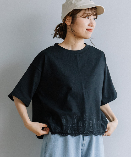 POU DOU DOU（プードゥドゥ）の「裾スカラップ刺繍プルオーバー（Tシャツ/カットソー・レディース・オフホワイト/ブラック/オレンジ・M）」の14枚目の写真