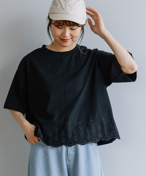 POU DOU DOU（プードゥドゥ）の「裾スカラップ刺繍プルオーバー（Tシャツ/カットソー・レディース・オフホワイト/ブラック/オレンジ・M）」の15枚目の写真