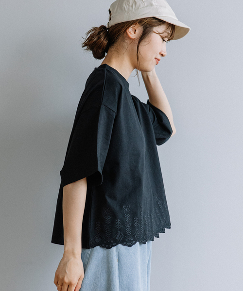 POU DOU DOU（プードゥドゥ）の「裾スカラップ刺繍プルオーバー（Tシャツ/カットソー・レディース・オフホワイト/ブラック/オレンジ・M）」の16枚目の写真