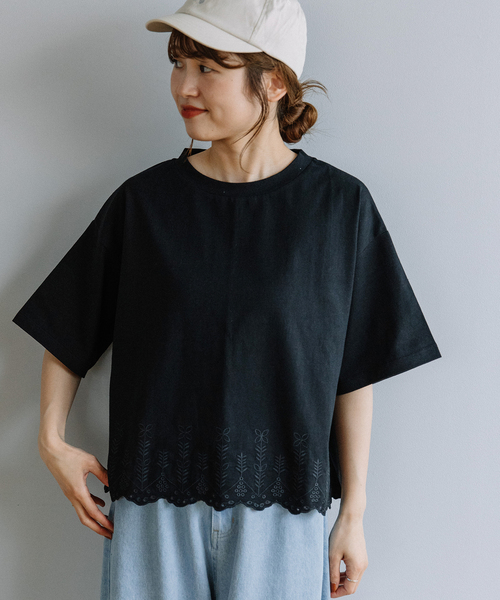 POU DOU DOU（プードゥドゥ）の「裾スカラップ刺繍プルオーバー（Tシャツ/カットソー・レディース・オフホワイト/ブラック/オレンジ・M）」の18枚目の写真