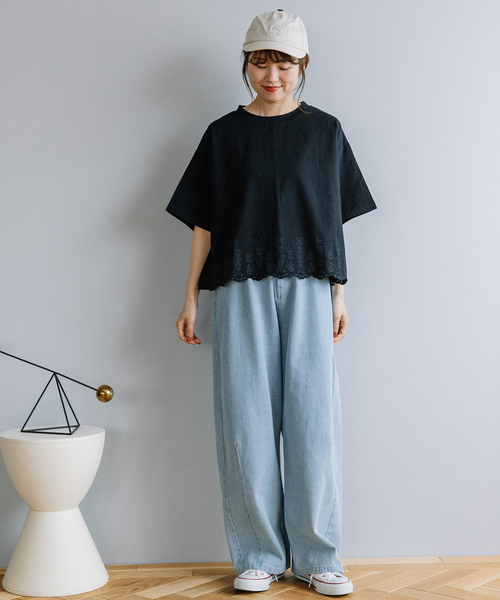 POU DOU DOU（プードゥドゥ）の「裾スカラップ刺繍プルオーバー（Tシャツ/カットソー・レディース・オフホワイト/ブラック/オレンジ・M）」の19枚目の写真