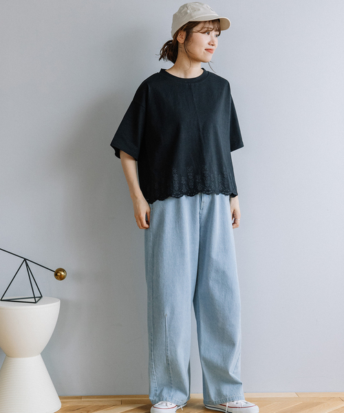 POU DOU DOU（プードゥドゥ）の「裾スカラップ刺繍プルオーバー（Tシャツ/カットソー・レディース・オフホワイト/ブラック/オレンジ・M）」の20枚目の写真