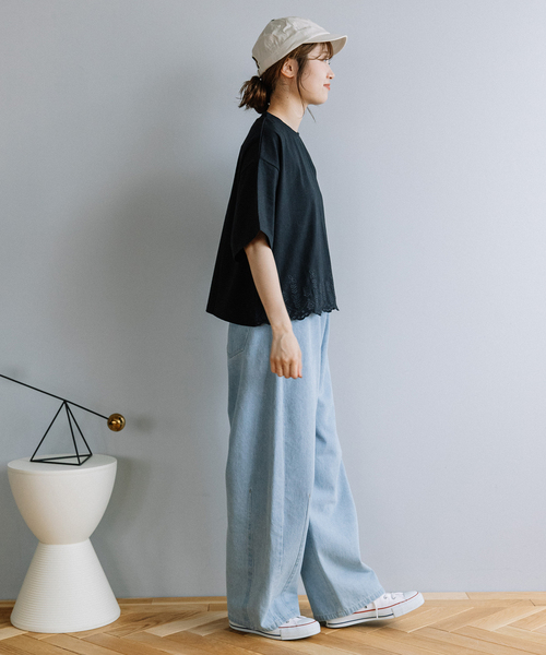 POU DOU DOU（プードゥドゥ）の「裾スカラップ刺繍プルオーバー（Tシャツ/カットソー・レディース・オフホワイト/ブラック/オレンジ・M）」の21枚目の写真