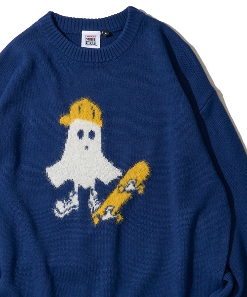 VISION STREET WEAR（ヴィジョンストリートウェア）の「【VISION STREET WEAR】オリジナルグラフィック ゴーストスケータークルーネックニット（ニット/セーター・レディース・ブラック/ホワイト/ネイビー・LARGE/MEDIUM/X-LARGE）」の3枚目の写真