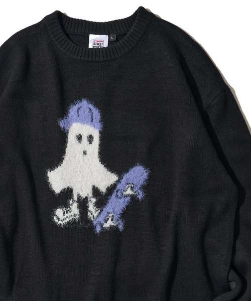 VISION STREET WEAR（ヴィジョンストリートウェア）の「【VISION STREET WEAR】オリジナルグラフィック ゴーストスケータークルーネックニット（ニット/セーター・レディース・ブラック/ホワイト/ネイビー・LARGE/MEDIUM/X-LARGE）」の2枚目の写真