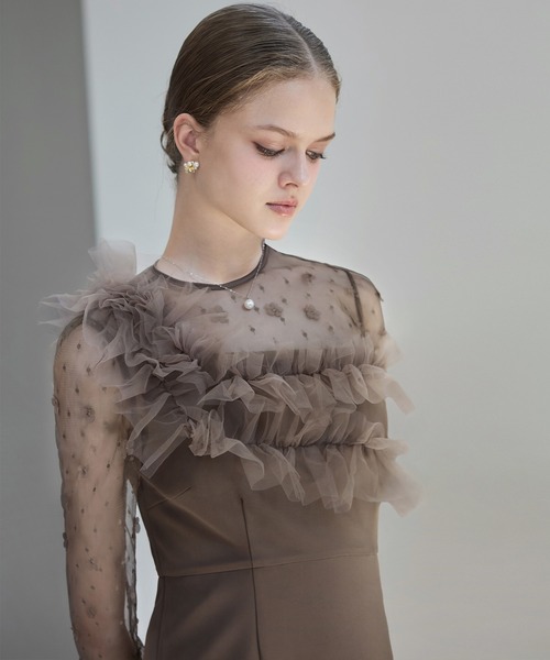 セール】【LEJA】フラワーモチーフアシンメトリーチュールマーメイド