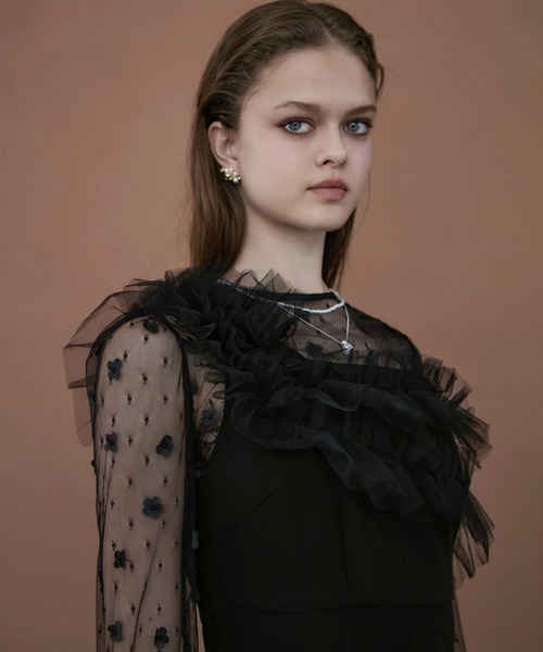 セール】【LEJA】フラワーモチーフアシンメトリーチュールマーメイド