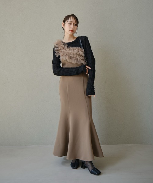 LEJA フラワーモチーフアシンメトリーチュールマーメイドワンピースドレス Leja｜Leja-フラワーモチーフアシンメトリーチュールマーメイド