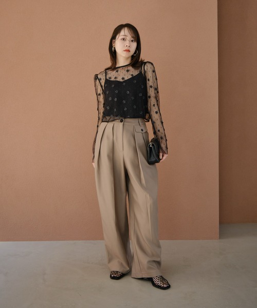 LEJA】フラワーモチーフアシンメトリーチュールマーメイド