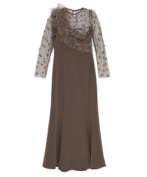 セール】【LEJA】フラワーモチーフアシンメトリーチュールマーメイド