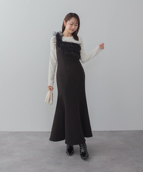 セール】【LEJA】フラワーモチーフアシンメトリーチュールマーメイド