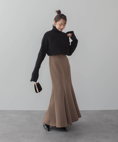 LEJA】フラワーモチーフアシンメトリーチュールマーメイドワンピース