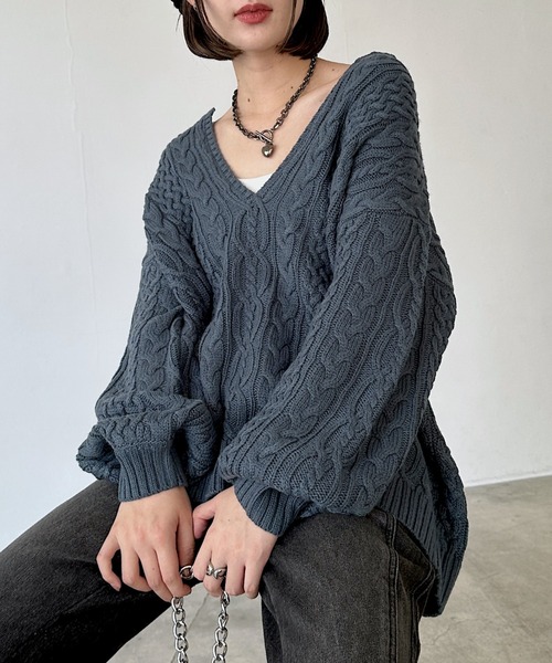 finn❤︎ページ セール】WEB限定/ケーブルVネックプルオーバー（ニット/セーター