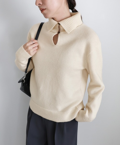 セール】ボタンデザインハイネックニット（ニット/セーター）｜select